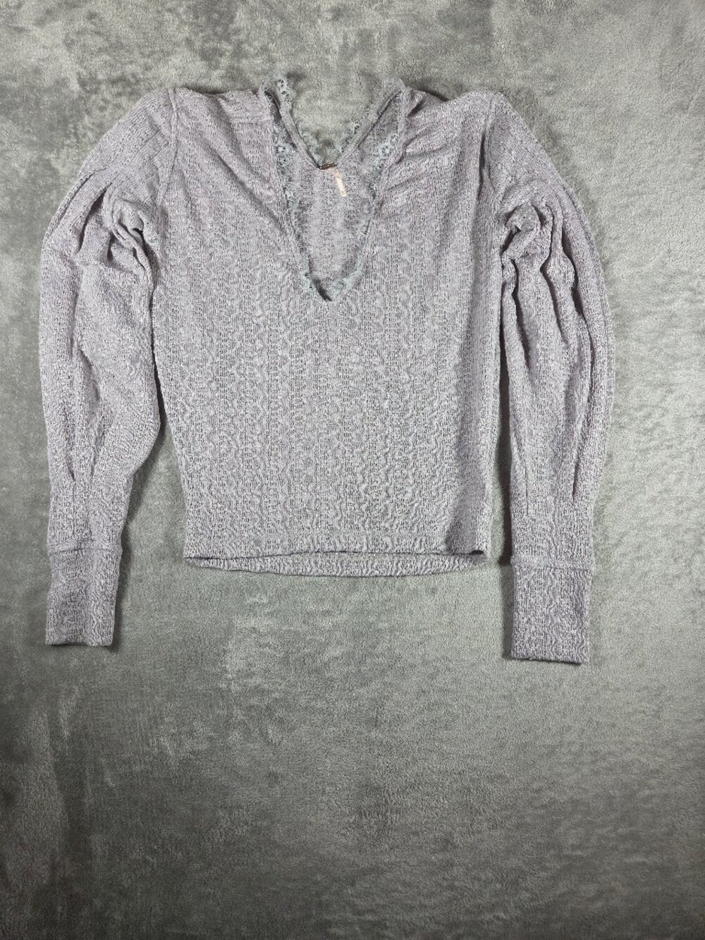 Free People Dream Girl Lace Trim Pointelle Knit Top Grey Size XS